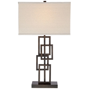 New design Geometric Bronze <b>Table</b> <b>Lamp</b> Luxury Rectangular Metal <b>Base</b> Linen Fabric Shade Elegant Bedside Nightstand Light - Product Image 1