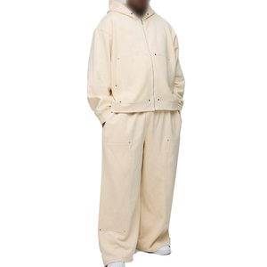 Ensemble de survêtement unisexe à capuche couleur unie, coupe décontractée ample en coton, deux pièces (sweat-shirt et pantalon) pour l'automne - Product Image 6