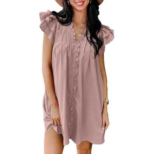 Abito Estivo da Donna 2025 Taglia XL, Casual, Scollo a V, Senza Maniche, Linea A, Mini Abito in Rosa con Design Plissettato Fluido - Product Image 2