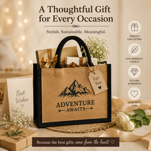 Sac fourre-tout en jute imprimé sur mesure, écologique, réutilisable, pour mariage, shopping et cadeaux, avec poignée en coton, 32x28x15cm - Product Image 1