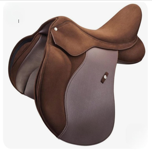 Selle d'équitation anglaise de dressage en cuir synthétique marron, confortable et de qualité supérieure, avec arbre en plastique léger - Product Image 1