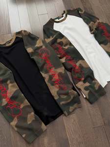 Men's Camouflage Waffle <b>Raglan</b> Long Sleeve <b>T</b>-<b>Shirt</b> O-Neck Knitted Quick Dry Anti-Wrinkle Streetwear Oversized 100% Cotton - Product Image 4