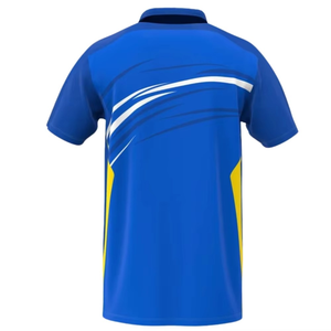 เสื้อโปโลแขนสั้นผู้ชายสีน้ำเงินเหลืองสไตล์สปอร์ต พิมพ์ลายดิจิทัล ผ้าถักแห้งเร็ว ความยาวปกติ - Product Image 2