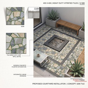 Carreaux de sol extérieurs vitrifiés robustes 400x400mm 12mm, finition perforée antidérapante pour parking, allée, jardin, passerelle, usage commercial - Product Image 2