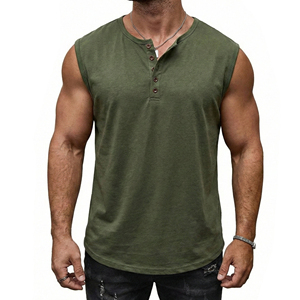 Custom Men's Sleeveless Henley Tank Top Muscle Fit Button <b>Down</b> Shirt Scoop Hem Blank Wholesale Apparel B2B Tank Tops For Men - Product Image 5