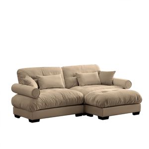 Divano Moderno Oversize a 2 Posti in Velluto con Poggiapiedi, Braccioli Imbottiti e Cuscino Lombare - Cuscini Decorativi Inclusi per Soggiorno - Product Image 4