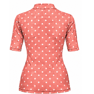Camiseta de Manga Corta con Cuello Alto y Estampado de Puntos Rosa Coral para Mujer, Ajustada, Elástica, Informal, a la Moda, Ropa de Verano al por Mayor - Product Image 2