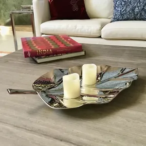 <b>Gold</b> Plated Leaf Decorative <b>Tray</b> Contemporary Plant Design Irregular Shape Single Piece - Product Image 3