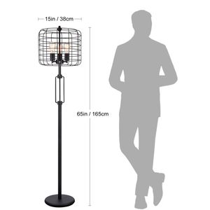 65 "H lampada da terra a gabbia industriale nera con lampadina Edison 1 pz/CNT 4.88/24.68" - Product Image 3