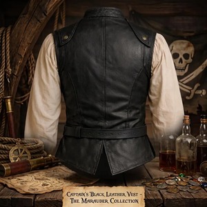 Gilet de pirate en cuir véritable fait main pour homme avec laçage sur le devant et ceinture réglable - Product Image 3