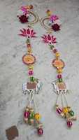 Décoration de porte traditionnelle faite à la main Lotus Shubh Labh avec motif de vache pour la décoration de Diwali Puja, 2 pièces, décoration de maison pour Diwali Puja