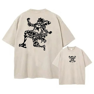 T-shirt oversize en coton 100% avec imprimé graphique d'anime japonais, style streetwear, délavé, manches courtes, décontracté, tendance urbaine pour hommes - Product Image 3