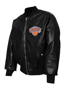 New York Knicks X Collage <b>Reversible</b> Leather Bomber <b>Jacket</b>-Eco-Friendly Windproof Streetwear - Product Image 2