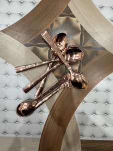 Ensemble de couverts en acier inoxydable poli miroir, style laiton, avec manche en bambou, pour mariages et dîners - Product Image 3