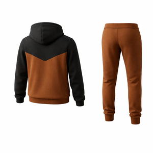 ชุดวอร์มผู้ชายสีน้ำตาลดำแบบมีซิปเต็มตัว เสื้อฮู้ด กางเกงจ็อกเกอร์ ทรงปกติ สวมใส่สบาย เหมาะสำหรับเล่นกีฬา ออกกำลังกาย หรือใส่ลำลอง - Product Image 4