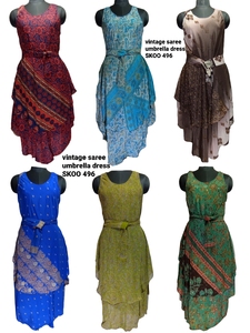 Elegante Multi-Color Vintage Seda Saree Kimono Hasta el suelo Slim Fit A-Line Diseño bohemio indio Encaje Borla Decoración Verano - Product Image 2