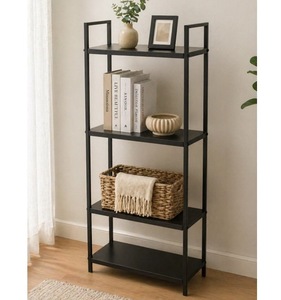 ชั้นวางของโลหะสีดำ 4 ชั้น แบบเปิด สำหรับห้องนั่งเล่น ห้องนอน สำนักงาน - Product Image 1