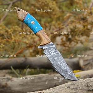 Cuchillo de Caza y Camping Fijo de 10 Pulgadas, Forjado a Mano en Acero de Damasco, Punta Recta, Afilado como una Navaja, con Funda de Cuero, OEM, ODM, Personalizable - Product Image 2