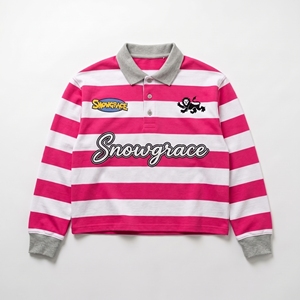 เสื้อเชิ้ต Snowgrace ลายทาง ระบายอากาศได้ดี ปักโลโก้ คอวี ปกพับได้ ใส่ได้ทั้งชายและหญิง ทรงหลวม ใส่สบายทุกฤดู - Product Image 1