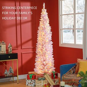 Sapin de Noël rose mince de 7 pieds avec branches réalistes et lumières LED blanc chaud - Product Image 4