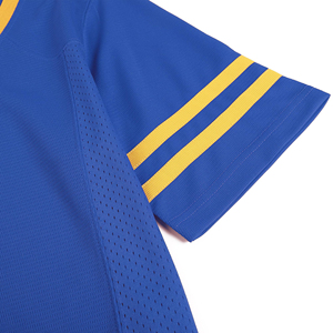 Maillot de football pour homme bleu à col en V et manches courtes avec bordure jaune, en maille respirante en polyester, vêtement de sport BRG, maillot de football américain - Product Image 2