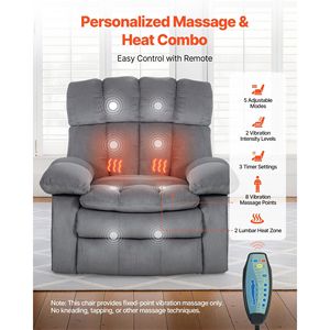 Poltrona Reclinabile Elettrica a Doppio Motore con Funzione di Sollevamento, Massaggio e Riscaldamento, Regolazione a Posizioni Infinite, Oversize per il Comfort degli Anziani - Product Image 4