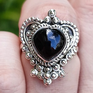 Black Onyx <b>Ring</b> 925 Sterling <b>Silver</b> Handmade <b>Boho</b> Statement Promise <b>Ring</b> for Women, July Birthstone Heart Shape Jewelry - Product Image 4