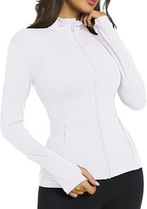 Chaqueta Deportiva de Mujer, Blanca, Manga Larga, Cuello Alto con Cierre, Transpirable, Poliéster, Color Sólido, Corte Ajustado, para Todas las Temporadas, con Bolsillos - Product Image 4