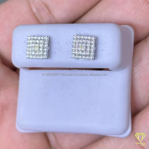 Pendientes de tuerca de diamante cultivado en laboratorio con pavé cuadrado moderno para mujer, elegantes tachuelas brillantes de lujo para uso diario - Product Image 5