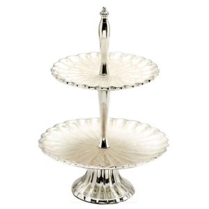 Support de gâteau en métal martelé, plaqué argent, de forme ronde, pour la décoration de table lors de mariages et d'anniversaires - Product Image 5