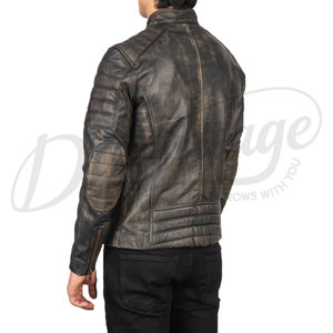 Men Retro Distressed <b>Brown</b> Real <b>Leather</b> Biker <b>Jacket</b> Vintage Asymmetric Zip Motorcycle <b>Jacket</b> Padded Winter Fashion Coat - Product Image 2