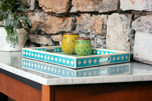 Plateau de service en bois avec incrustation d'os, motif floral moderne, fait main, plateau décoratif en os incrusté, par PERFECT ENTERPRISES - Product Image 6