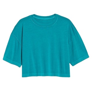 เสื้อครอปท็อปผู้หญิงสไตล์วินเทจ 230gsm พิมพ์โลโก้ตามสั่ง ขายดีประจำฤดูร้อน ทรงโอเวอร์ไซส์ ล้างสีแบบแอซิดวอช คุณภาพสูง - Product Image 1