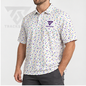 Trackstar Men's <b>White</b> Multicolor Confetti Print <b>Polo</b> Shirt Short Sleeve Button Collar <b>Golf</b> Shirt Custom Logo - Product Image 4