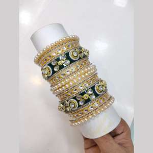Women's Gold Plated Kundan Stone and Pearl Acrylic Bangles <b>Set</b> 11151735GR_2.6 <b>Fashion</b> <b>Jewelry</b> - Product Image 2