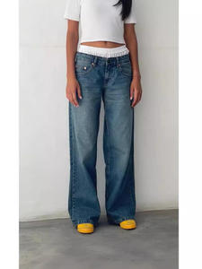 Jeans décontractés unisexe à jambe large, coupe droite, effet délavé Machete, 100% coton, denim moyen, style baggy pour homme - Product Image 5