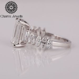 Charm Jewells Women's 925 <b>Silver</b> <b>Emerald</b> Cut Moissanite Engagement <b>Ring</b> Classic Prong Setting - Product Image 3