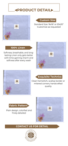 Elegant linen napkin with hibiscus and fern embroidery in one <b>corner</b>, adding tropical color and a fresh botanical touch - Product Image 2