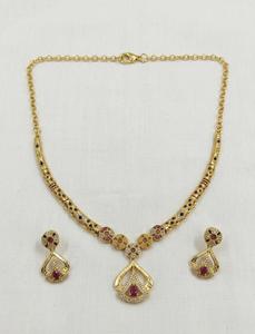 Indian 18K Gold Plated Brass Women's Trendy Lock Design Micro Insert Necklace <b>Set</b> Engagement Wedding Party Anniversary Jewelry - Product Image 2