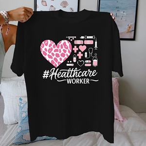 Camiseta Informal de Punto Estampada para Trabajadores de la Salud, 100% Algodón, Ajuste Cómodo - Product Image 1