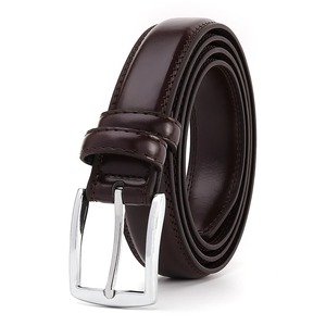 Black Cowhide Leather Formal Belt With <b>Silver</b> Rectangular Buckle Durable One Piece Molding Style - Product Image 1