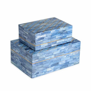 Caja de Almacenamiento Rectangular de Madera con Patrón Zigzag Azul y Blanco, Organizador de Joyas y Cosméticos para Navidad - Product Image 2