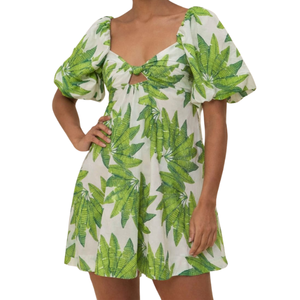 Robe d'été élégante pour femme, imprimé floral intégral, jupe ample à empiècements, longueur genou, épaules à sequins, 100% coton, respirante à l'avant - Product Image 2