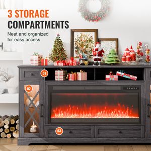 ตู้วางทีวีแบบมีเตาผิงขนาด 80 นิ้ว รุ่น Pastoral พร้อมลิ้นชักเก็บของสำหรับเตาผิงขนาด 42 นิ้ว ตู้เก็บของมุมห้อง โต๊ะคอนโซลสำหรับเก็บอุปกรณ์สื่อสาร 2 ตัว - Product Image 4