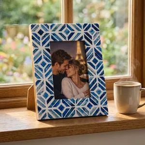 Cadre photo géométrique bleu en résine, cadre vertical de table pour décoration intérieure - Product Image 3