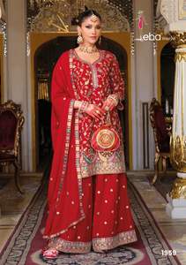 Ensemble de costume Salwar brodé en chinon lourd de qualité supérieure, prêt-à-porter, pour femmes, collection ethnique pour fêtes et mariages - Product Image 4
