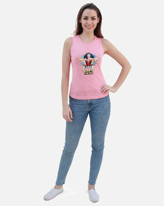 Wonder Woman Save The Day Débardeur rose pour femme, décontracté, sans manches, col rond, en coton, imprimé sur le devant - Product Image 1