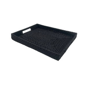 Plateau rectangulaire noir bohème en rotin élégant à prix abordable – Le meilleur organisateur de cuisine et accent décoratif à prix raisonnable - Product Image 1