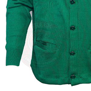 Cardigan en acrylique tricoté vert pour homme, pulls pour femme, avec lettrage AKA grec rose, manches rayées, col en V, boutons sur le devant - Product Image 6