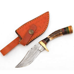 Couteau de chasse OEM en acier Damas fait main avec manche en os et bois, taille personnalisable, lame fixe, couteau de camping et de dépecage - Product Image 6